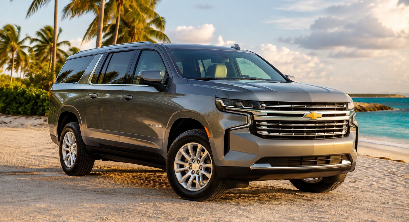 Chevrolet Suburban frente a un paisaje de playa